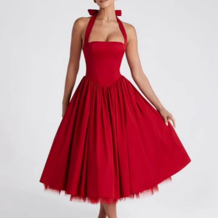 Backless Cross-Tie Halter Dress