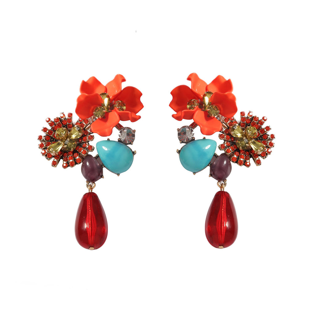 Retro Floral Drop Earrings