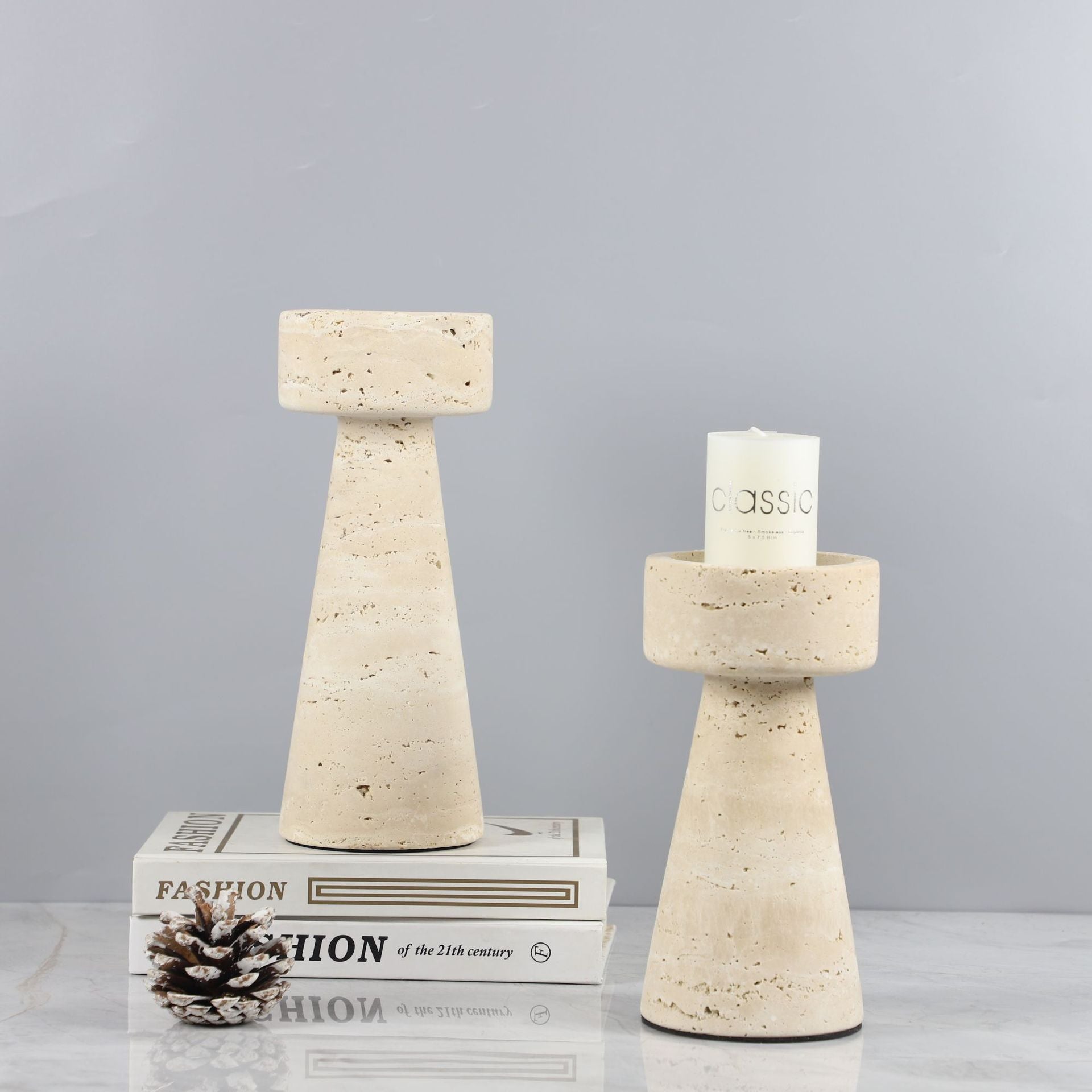 Modern Natural Travertine Candle Holder
