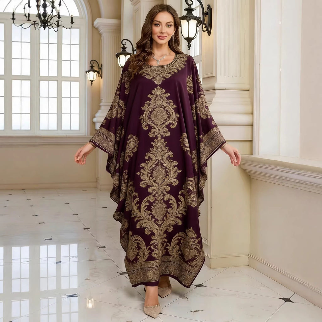 Geometric Print Batwing Sleeve Long Dress
