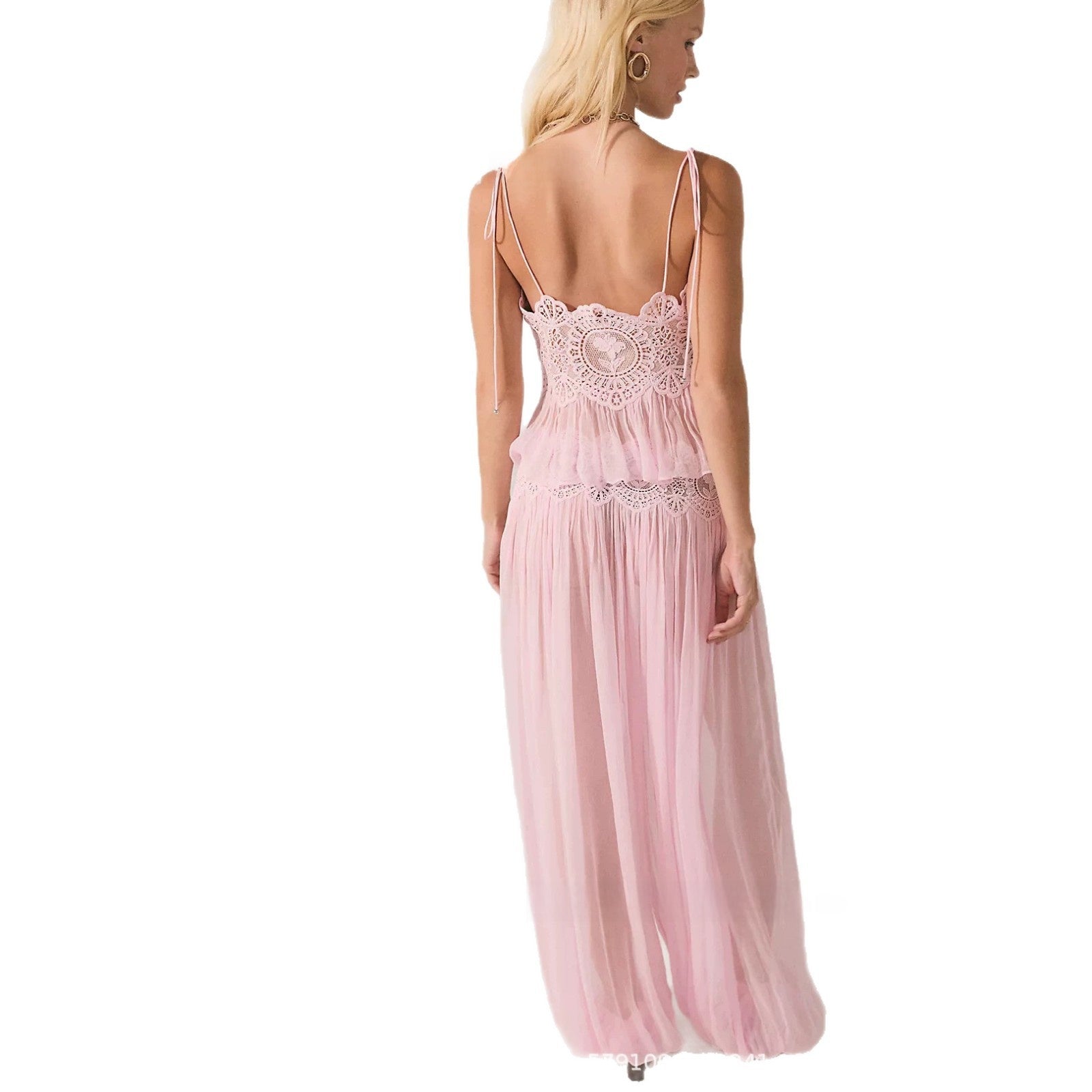 Lace-Up Backless Chiffon Two-Piece Set