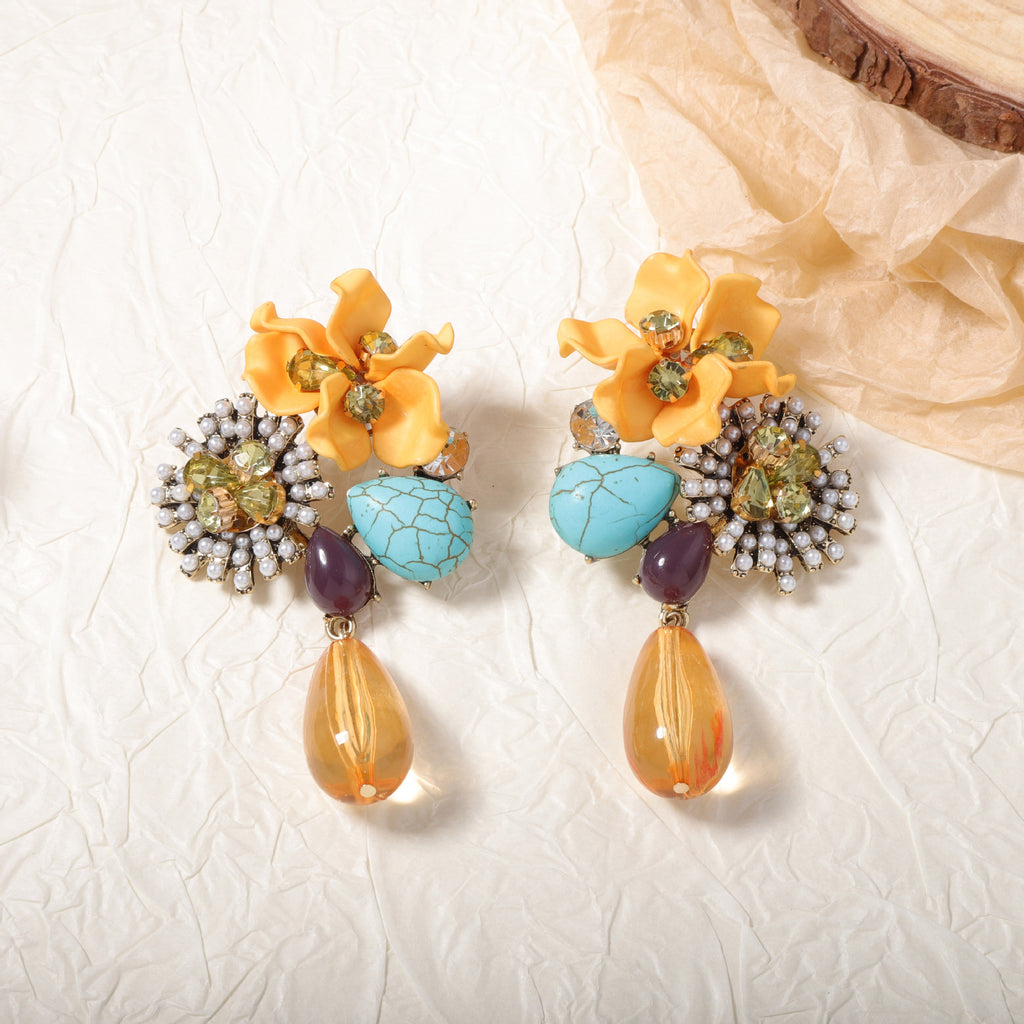 Retro Floral Drop Earrings