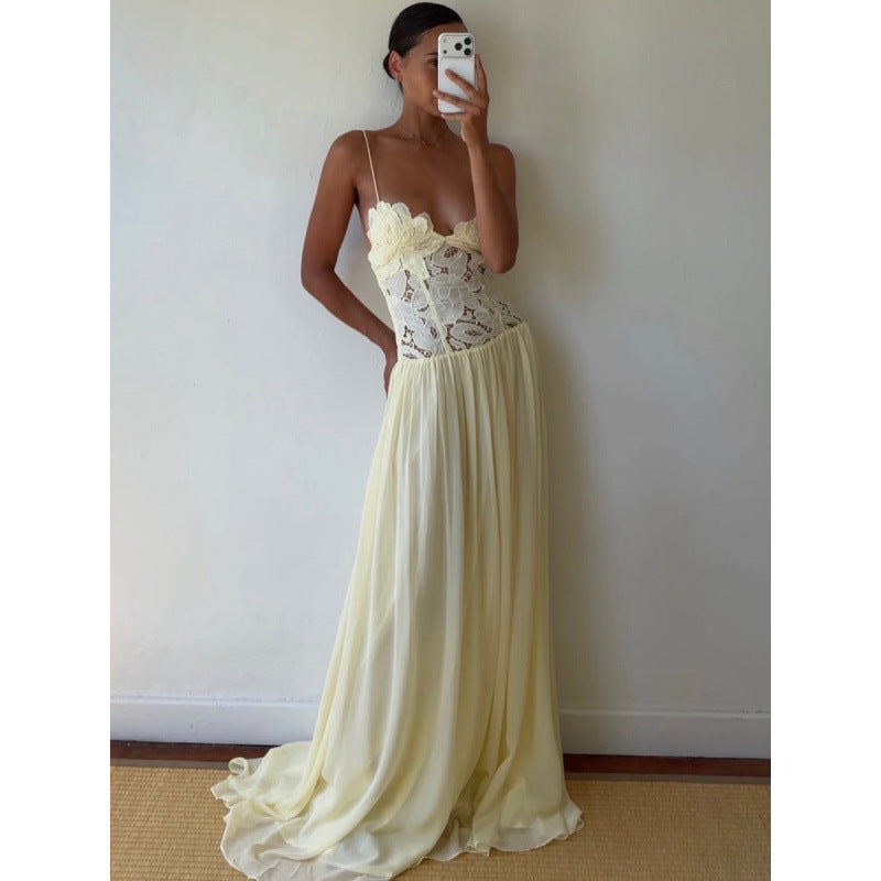 Embroidered Lace Chiffon Long Dress
