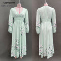 Women's Fashion Print Floral Long-Sleeve V-Neck Pleated Dress