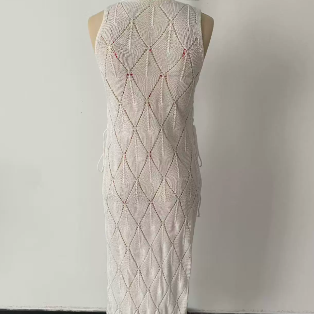 Hollow-Out Backless Knitted Long Dress