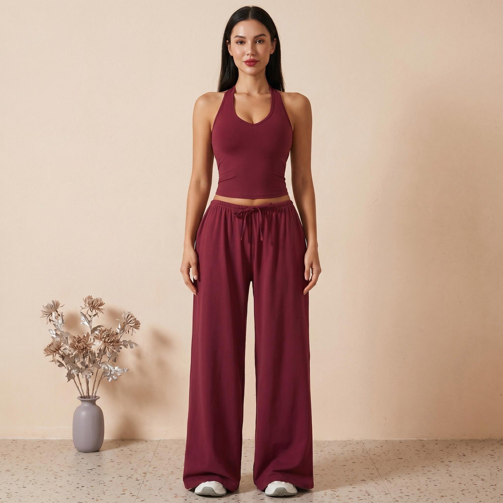 V-Neck Camisole Top Wide Leg Pants Set
