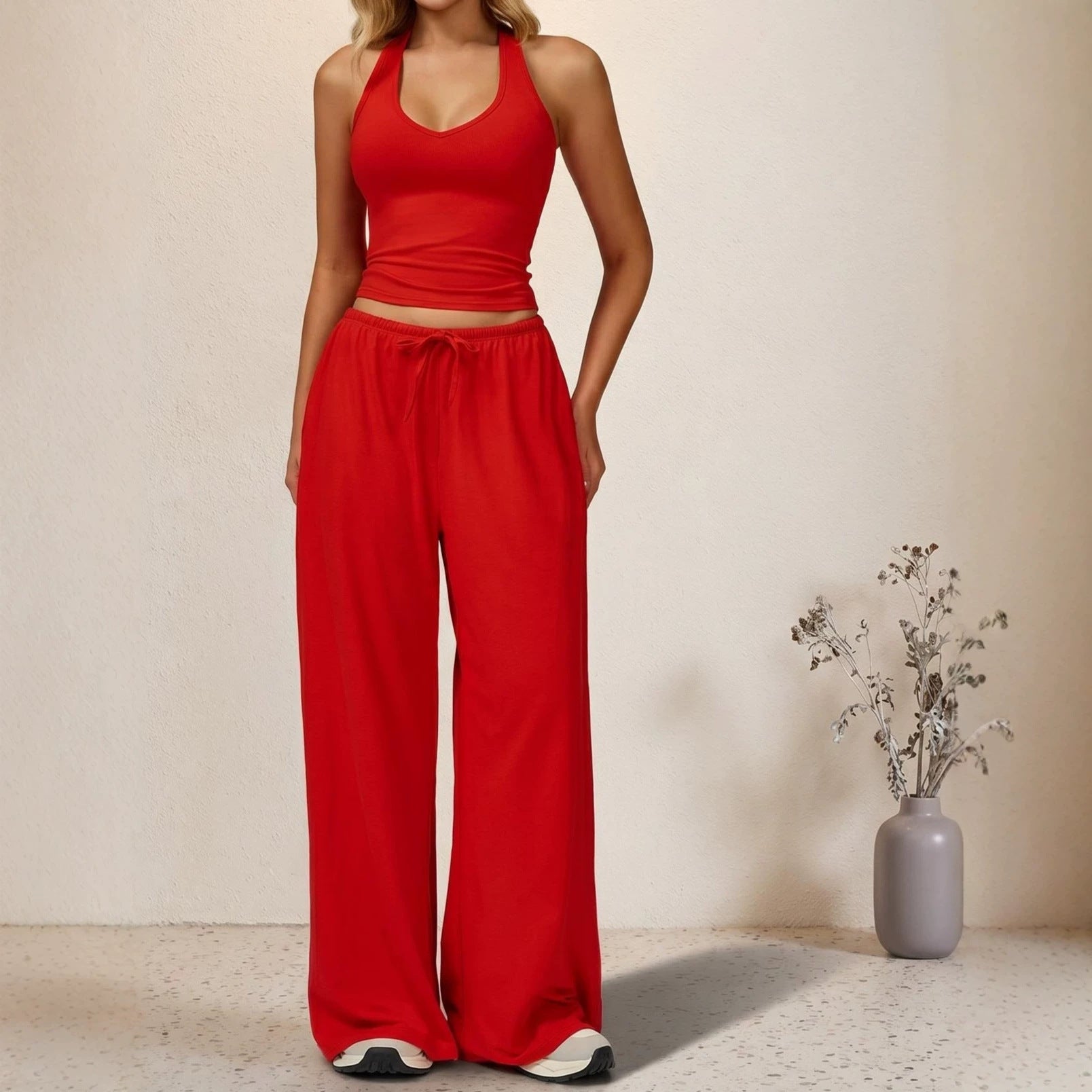 V-Neck Camisole Top Wide Leg Pants Set