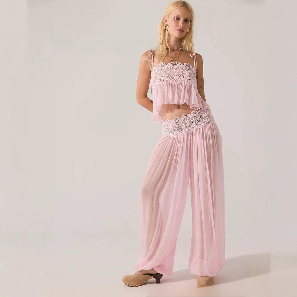 Lace-Up Backless Chiffon Two-Piece Set