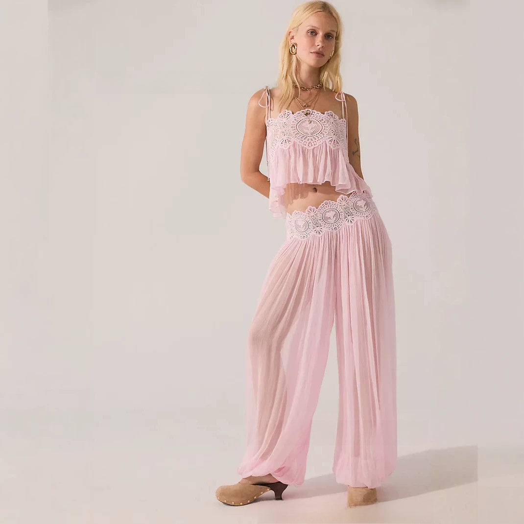 Lace-Up Backless Chiffon Two-Piece Set