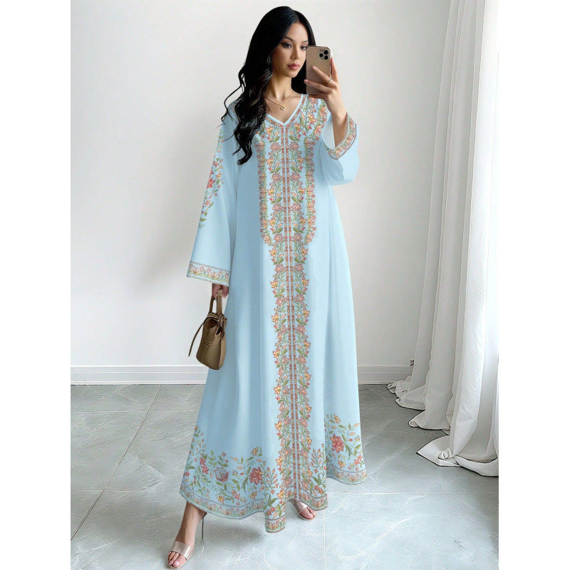 Floral Print V-Neck Long Dress