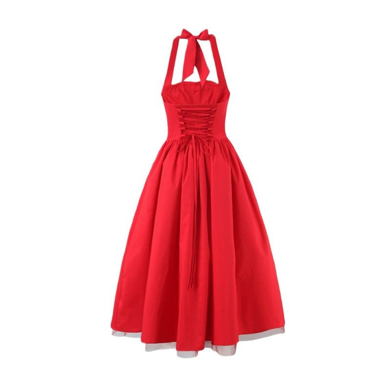 Backless Cross-Tie Halter Dress