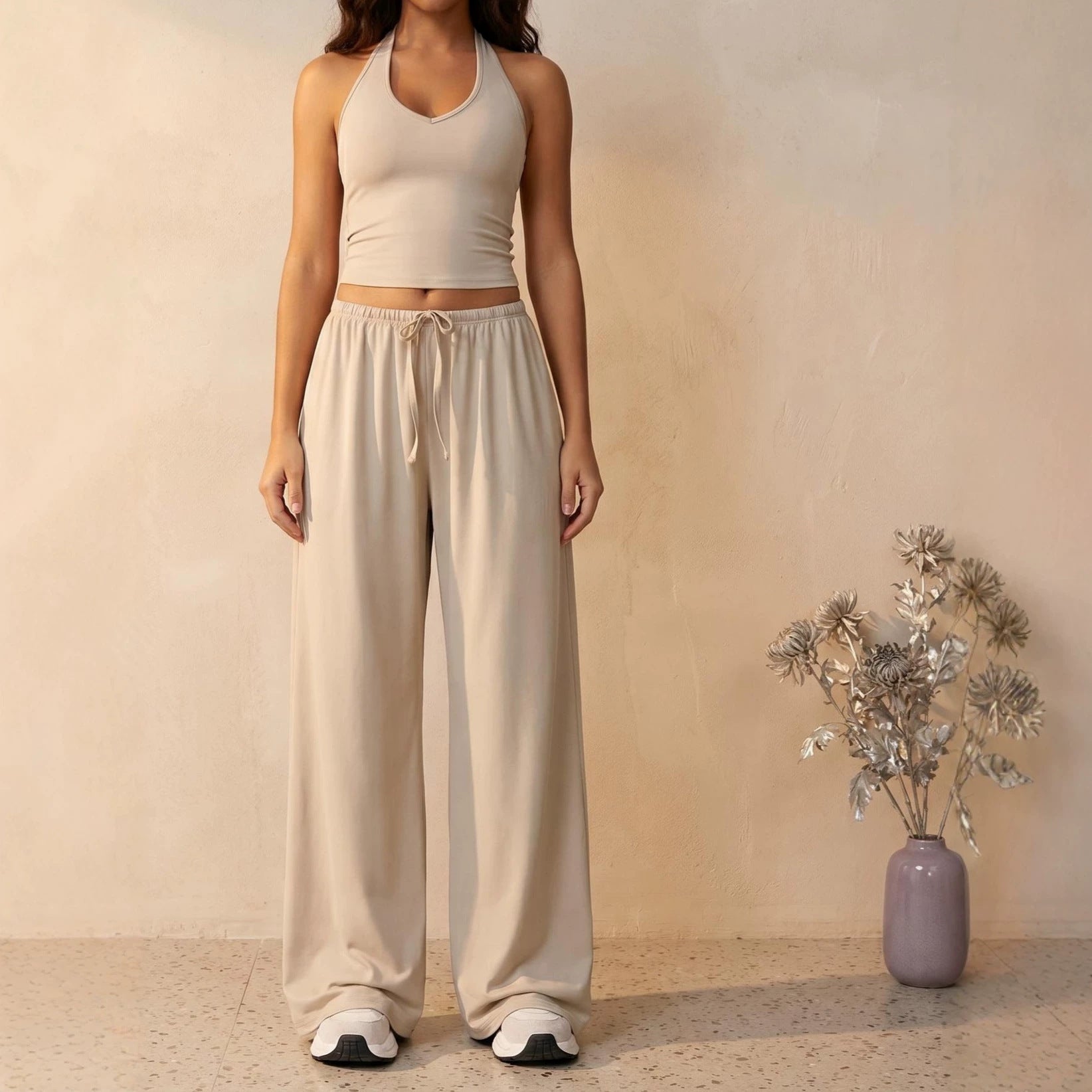 V-Neck Camisole Top Wide Leg Pants Set