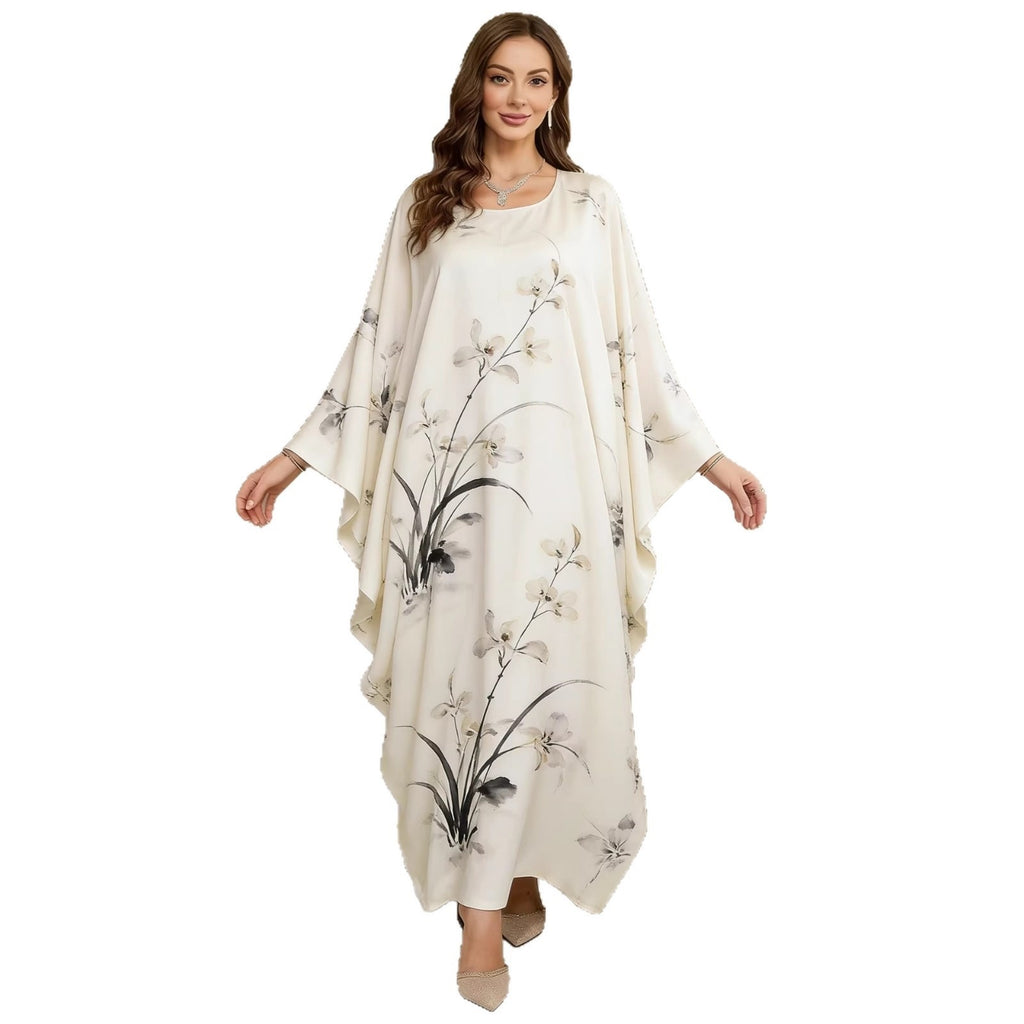 Geometric Print Batwing Sleeve Long Dress
