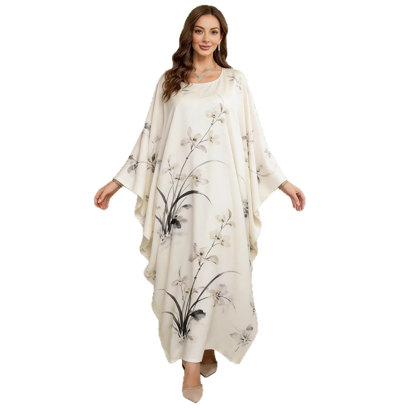 Geometric Print Batwing Sleeve Long Dress