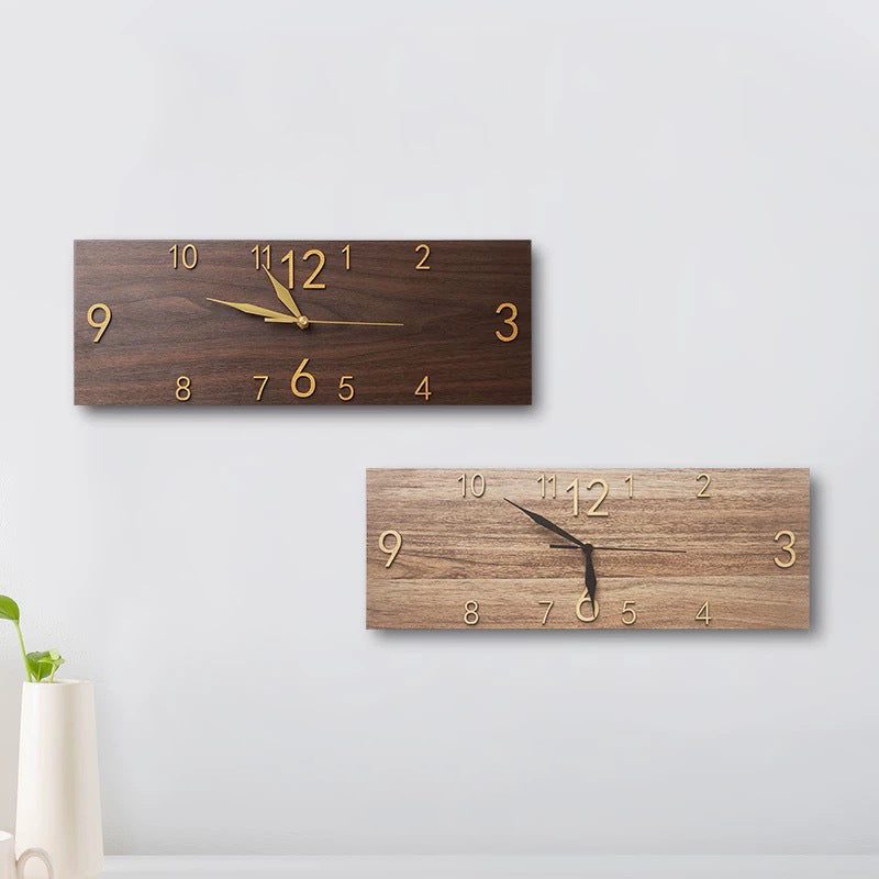Retro Rectangular Wall Clock with Solid Wood Frame