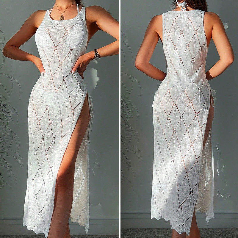Hollow-Out Backless Knitted Long Dress