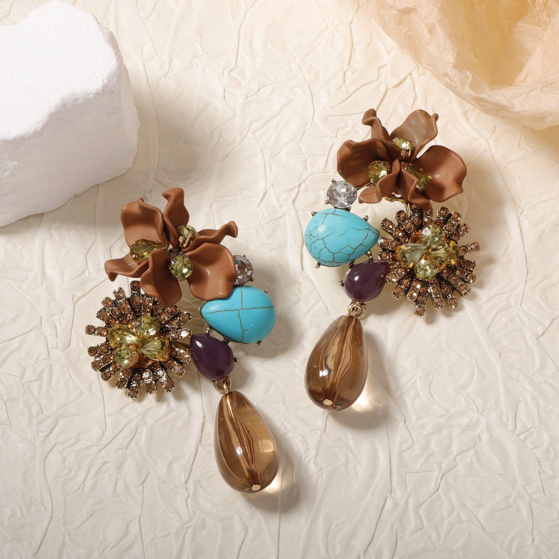 Retro Floral Drop Earrings