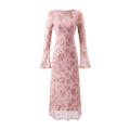 Elegant Trumpet Long-Sleeved Printed Dress