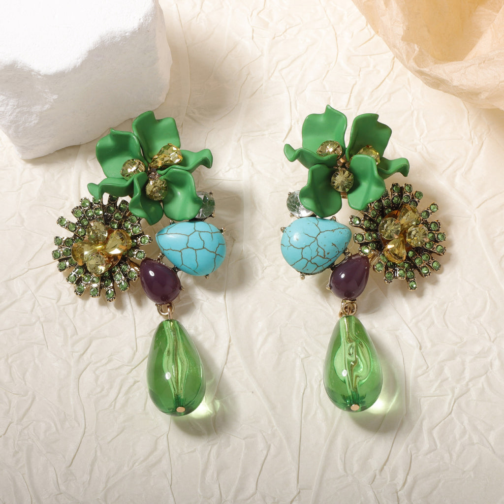 Retro Floral Drop Earrings