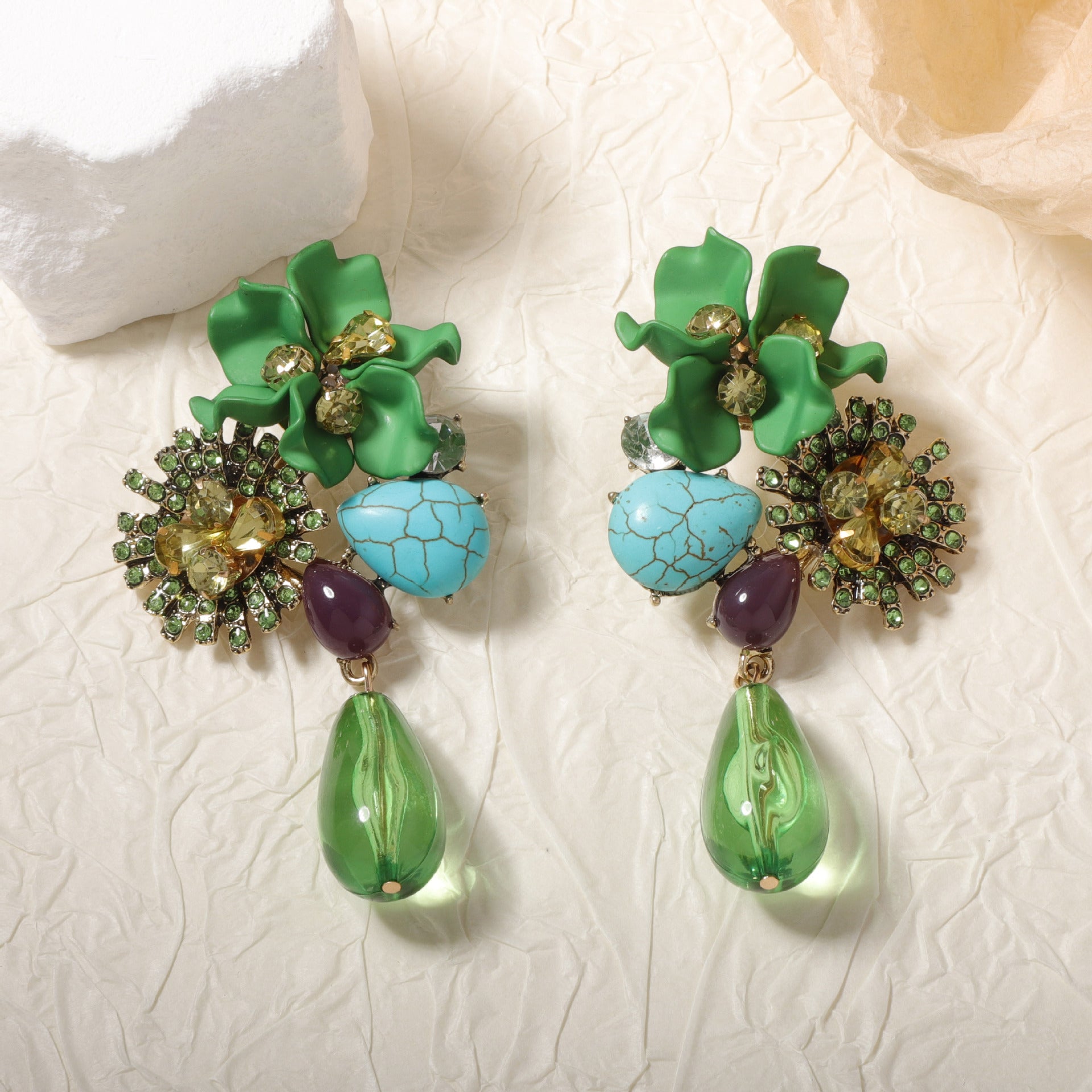 Retro Floral Drop Earrings
