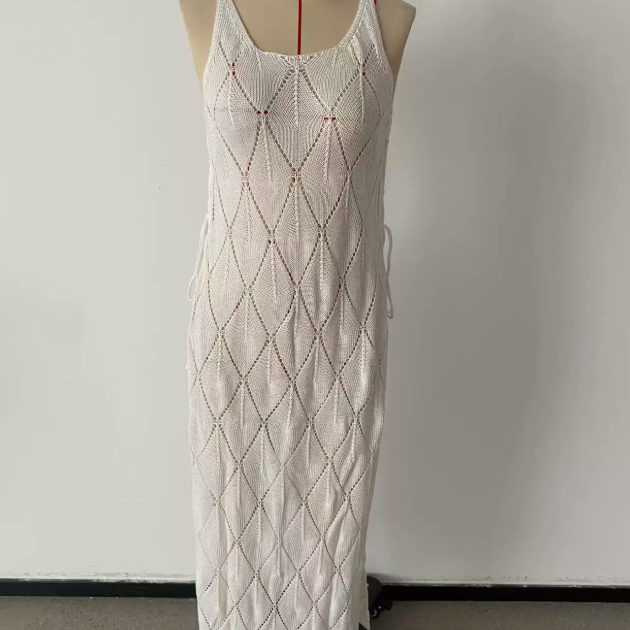 Hollow-Out Backless Knitted Long Dress