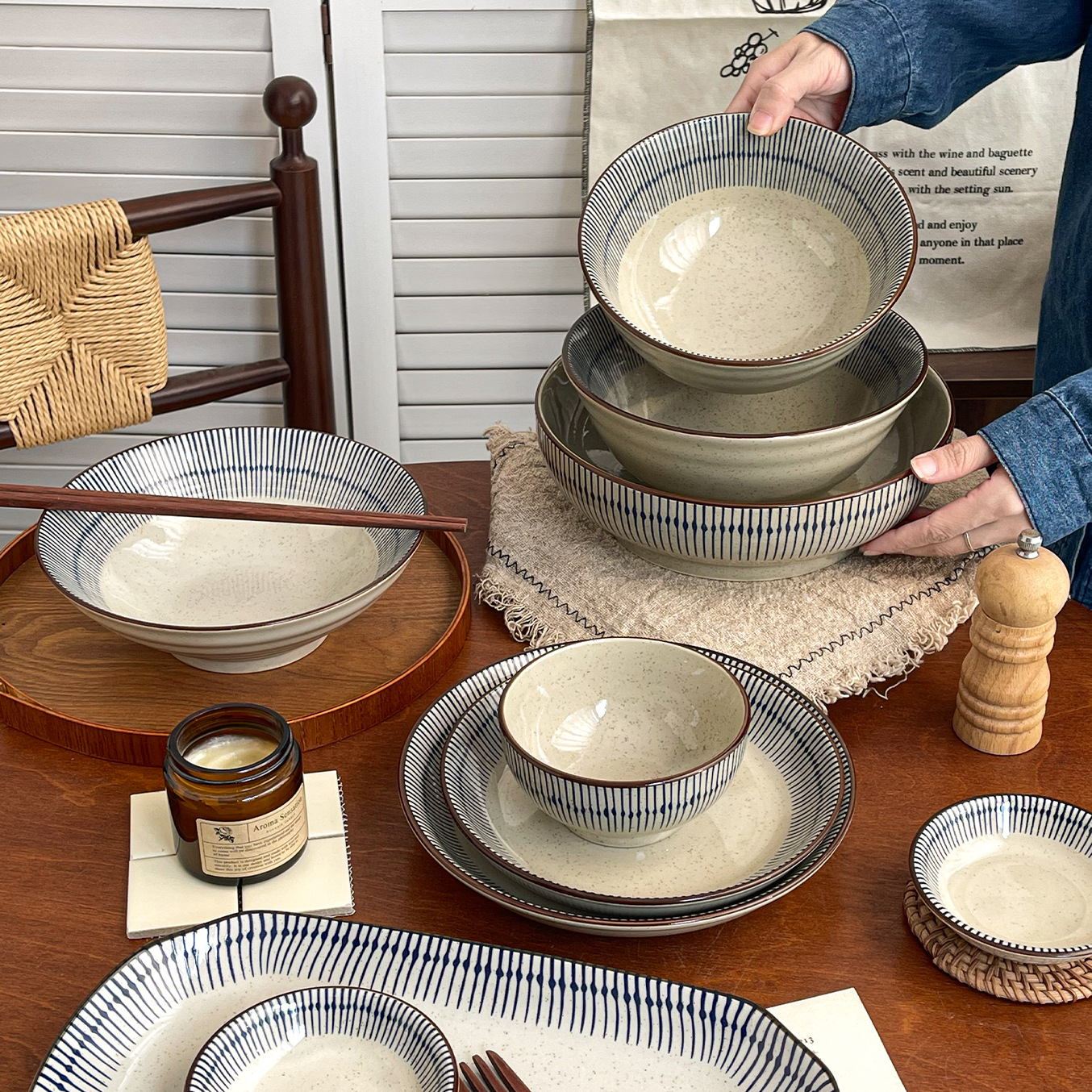 Japanese Ceramic Bowl and Plate Set