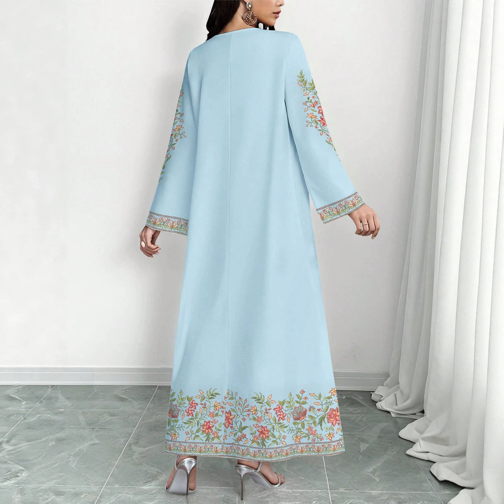 Floral Print V-Neck Long Dress