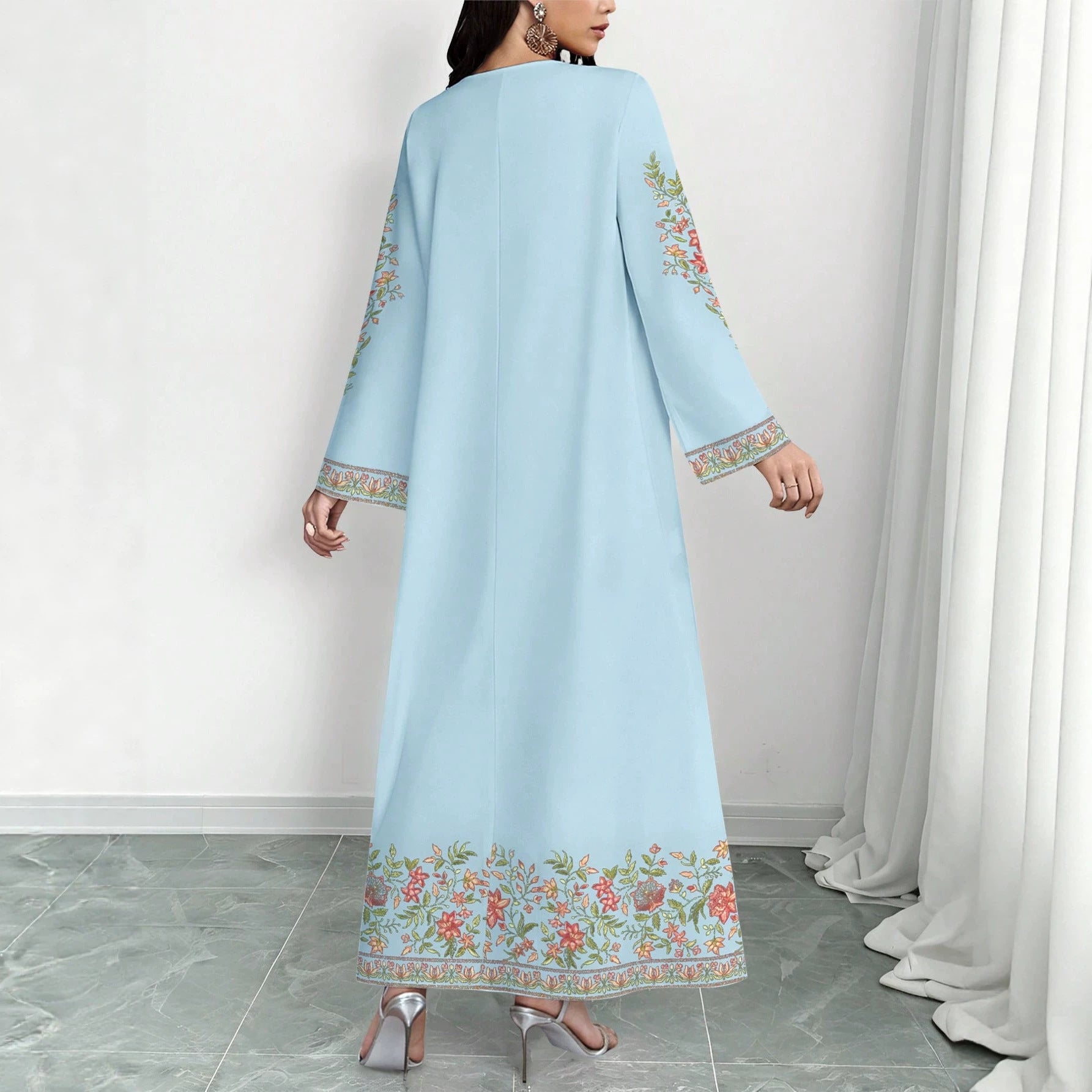 Floral Print V-Neck Long Dress
