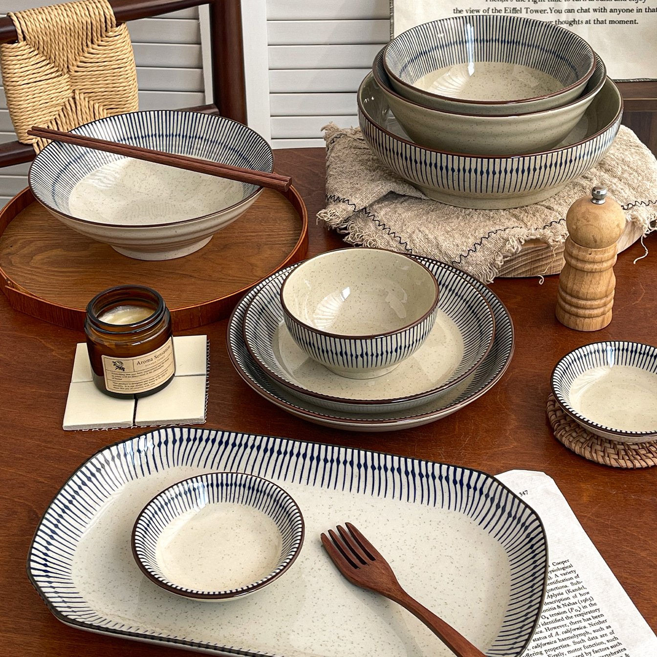 Japanese Ceramic Bowl and Plate Set