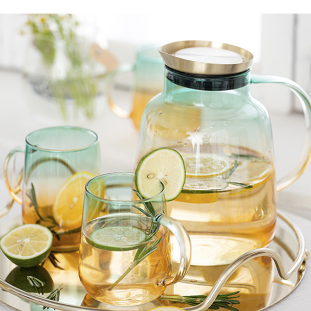 Glass Carafe Set with Cups and Tray