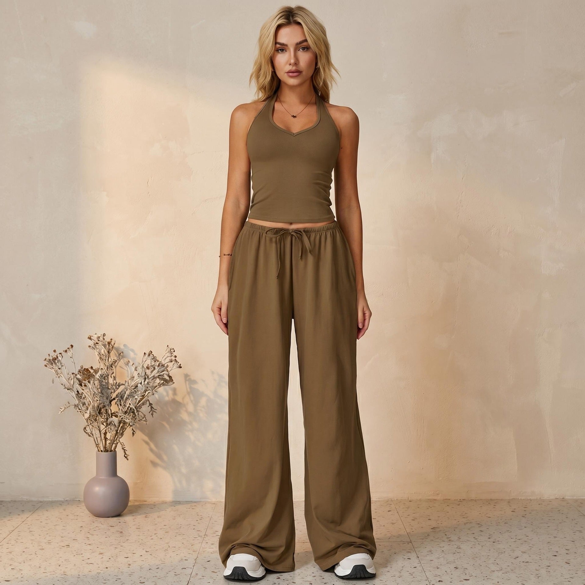 V-Neck Camisole Top Wide Leg Pants Set