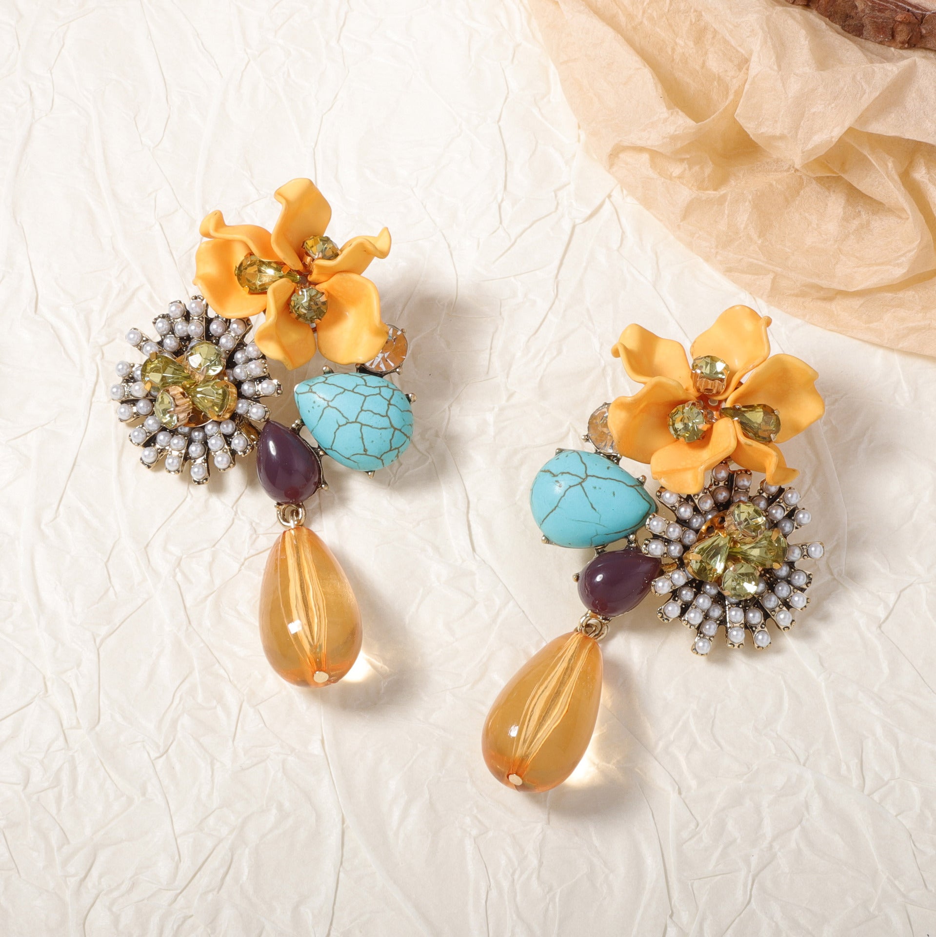 Retro Floral Drop Earrings
