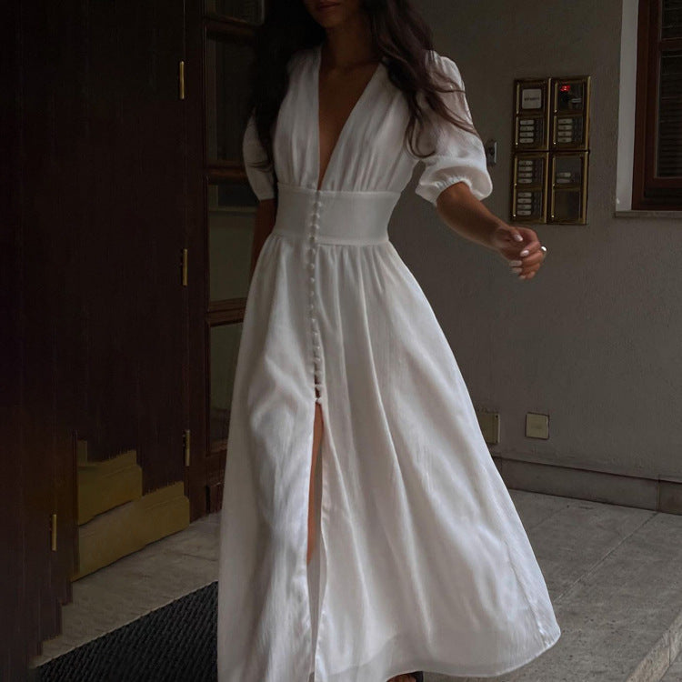 Bubble Sleeve Split Hem Dress