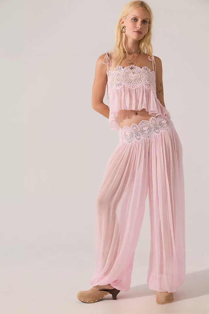 Lace-Up Backless Chiffon Two-Piece Set