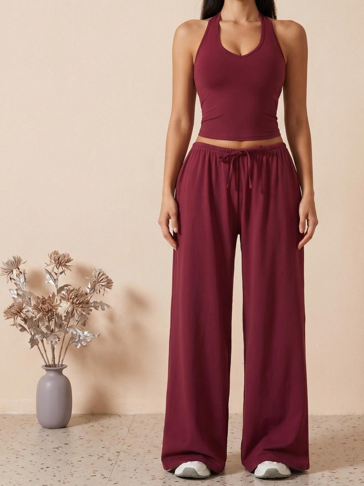 V-Neck Camisole Top Wide Leg Pants Set