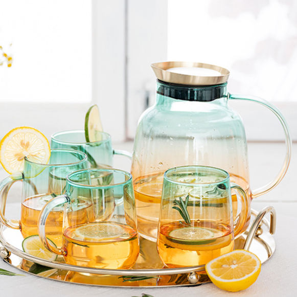Glass Carafe Set with Cups and Tray