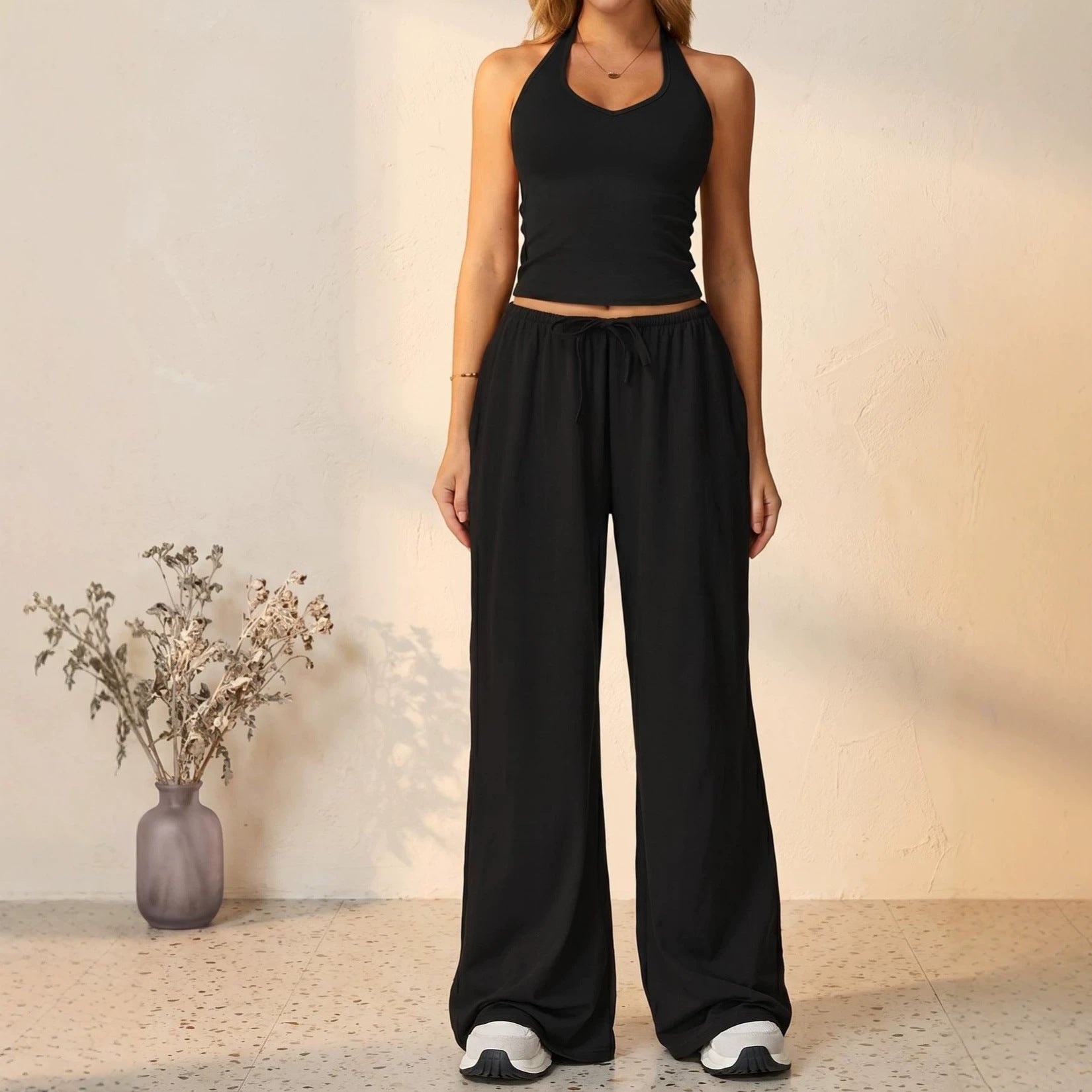 V-Neck Camisole Top Wide Leg Pants Set