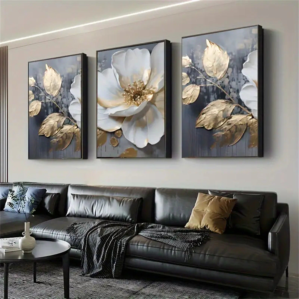 Carved Floating Golden Leaves Flowers Canvas Painting