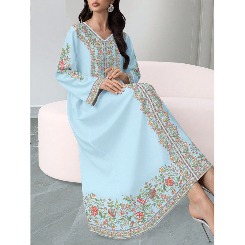 Floral Print V-Neck Long Dress