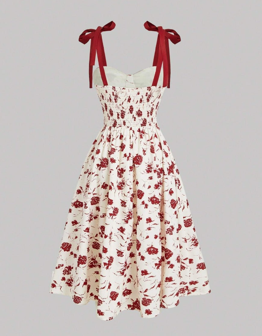 Floral Print Lace-up Shoulder Dress