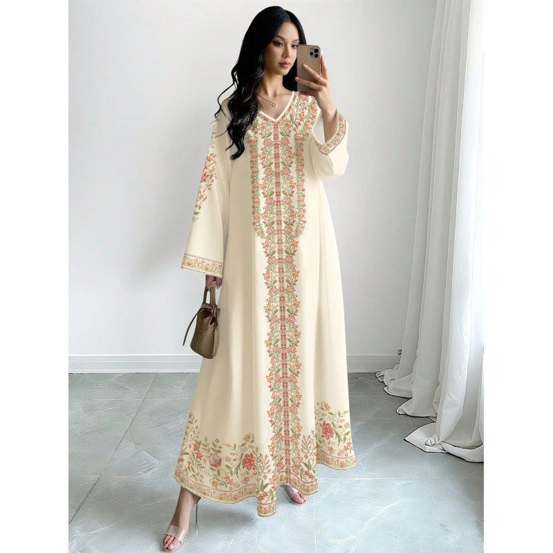 Floral Print V-Neck Long Dress