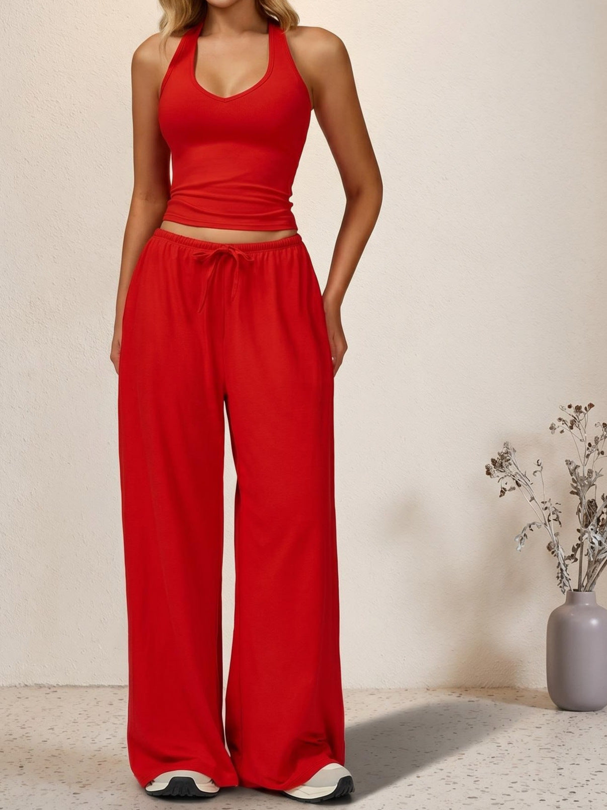 V-Neck Camisole Top Wide Leg Pants Set