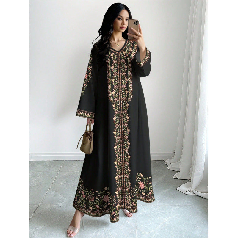 Floral Print V-Neck Long Dress