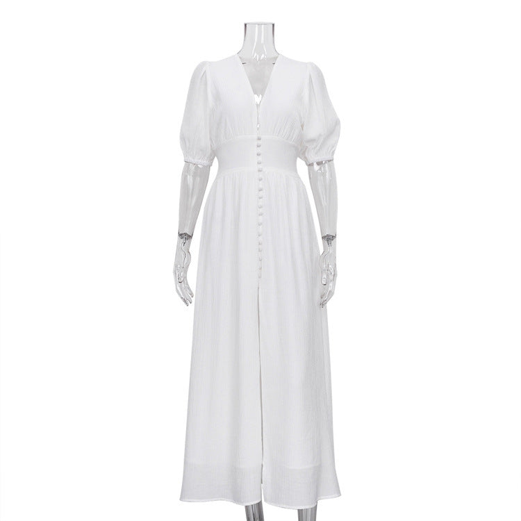 Bubble Sleeve Split Hem Dress