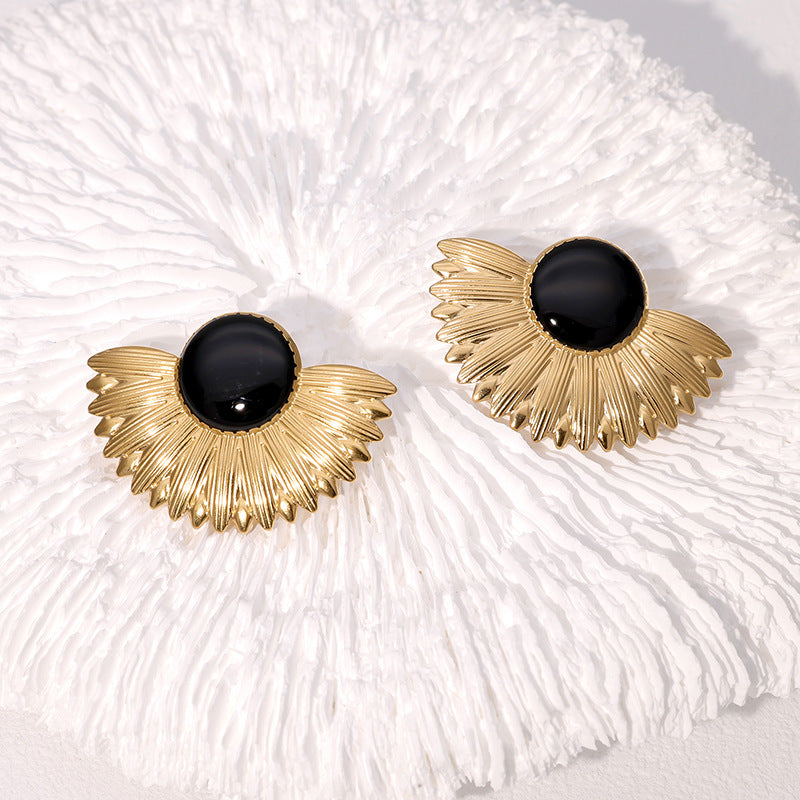 Geometric Fan Shape Gold Plated Earrings