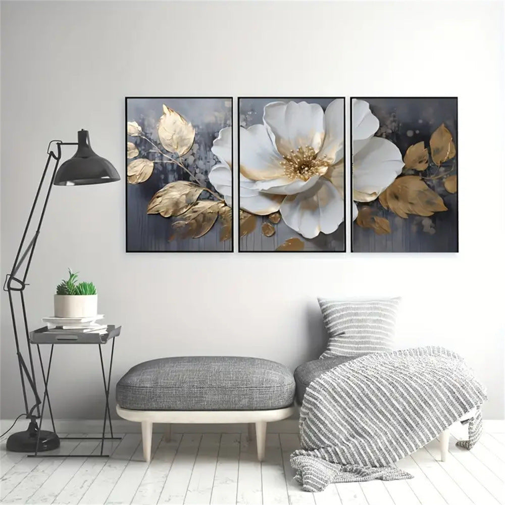 Carved Floating Golden Leaves Flowers Canvas Painting