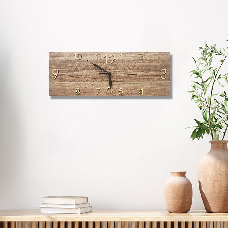 Retro Rectangular Wall Clock with Solid Wood Frame