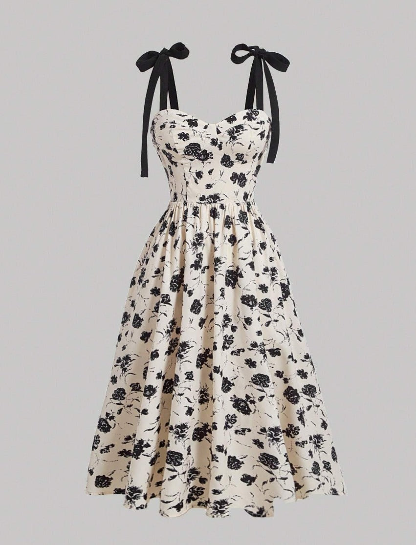 Floral Print Lace-up Shoulder Dress