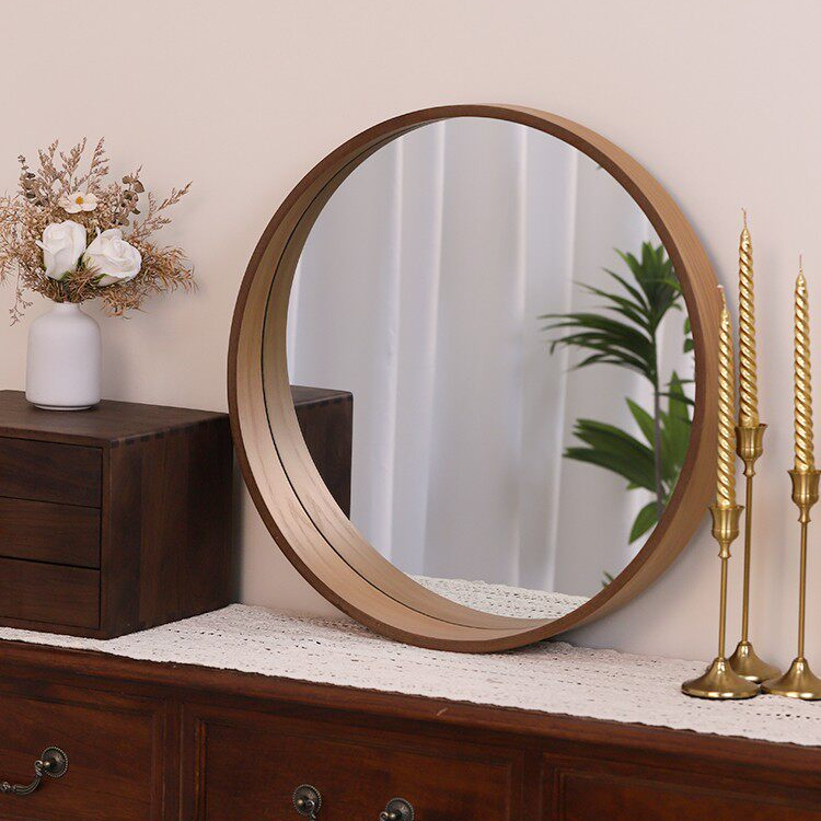 Solid Wood Round Wall Mounted Mirror