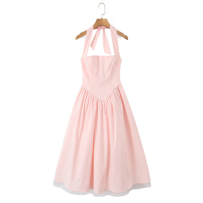 Backless Cross-Tie Halter Dress